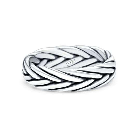 Rounded Braided Oxidized Band Thumb Ring (5mm)
