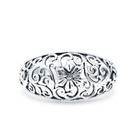 Flower Oxidized Band Thumb Ring (10mm)