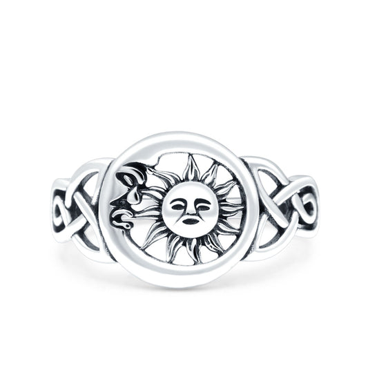 Celtic Sun & Moon Oxidized Band Thumb Ring (11mm)