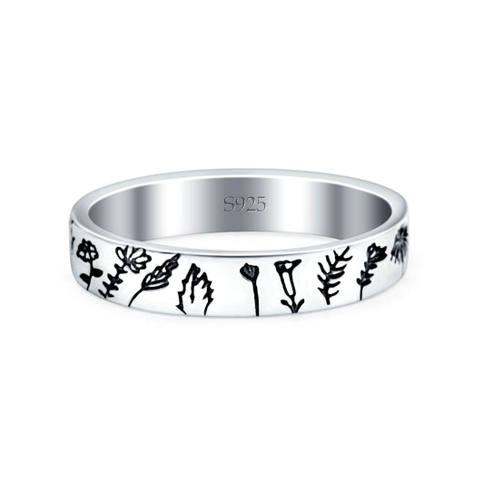 Flowers Ring Oxidized Band Thumb Ring (4mm)