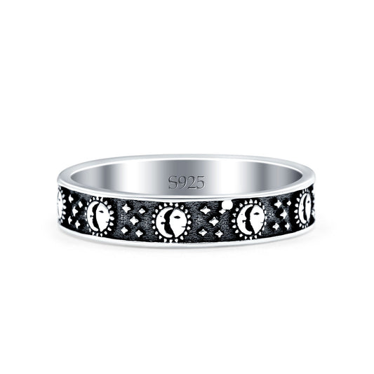 Moon & Sun Oxidized Band Thumb Ring (4mm)