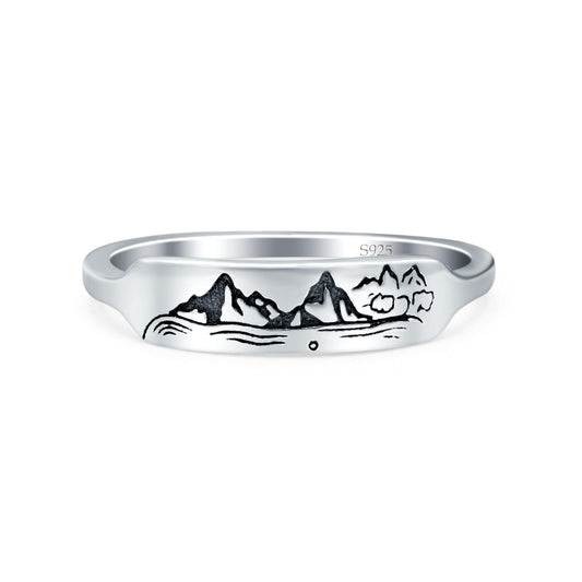 Mountains Oxidized Band Thumb Ring (4mm)