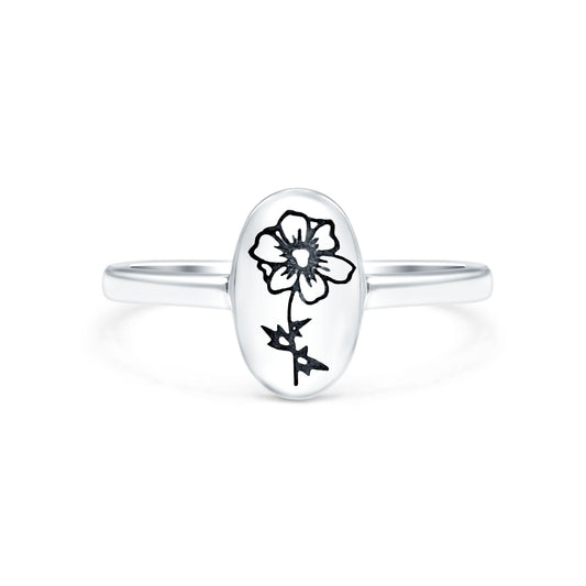 Flower Ring Oxidized Band Thumb Ring (9.5mm)