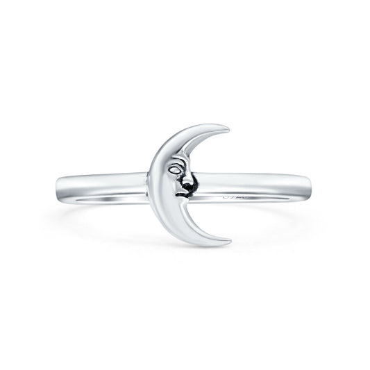 Crescent Moon Oxidized Band Thumb Ring (9mm)