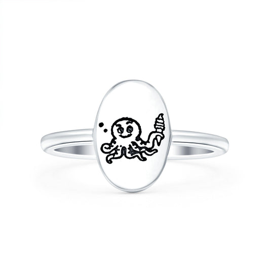 Octopus Ice Cream Oxidized Band Thumb Ring (11mm)