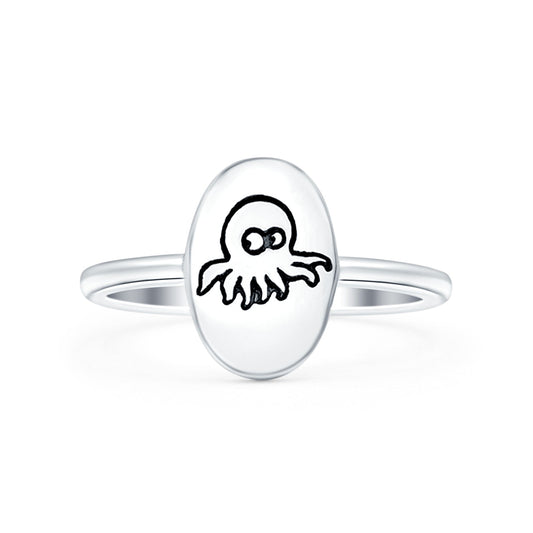 Octopus Oxidized Band Thumb Ring (11mm)
