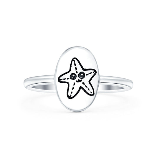 Starfish Oxidized Band Thumb Ring (11mm)