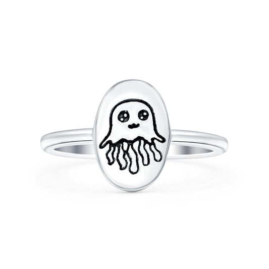 Jellyfish Oxidized Band Thumb Ring (11mm)