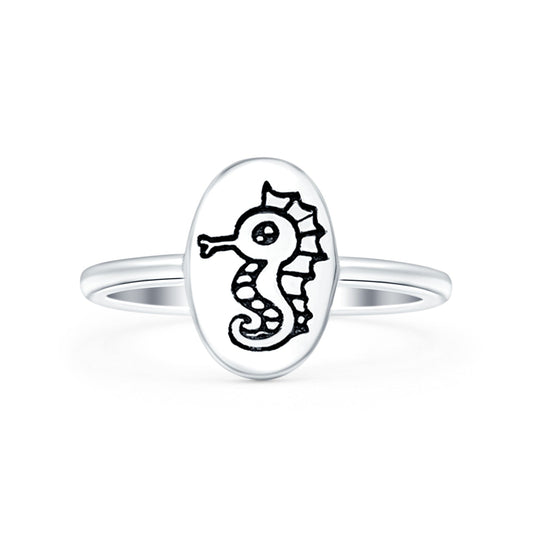 Seahorse Oxidized Band Thumb Ring (11mm)
