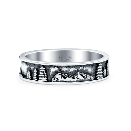 Mountains & Trees Oxidized Band Thumb Ring (5mm)