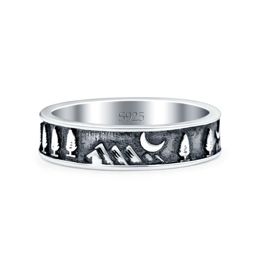 Mountains & Trees Oxidized Band Thumb Ring (5mm)