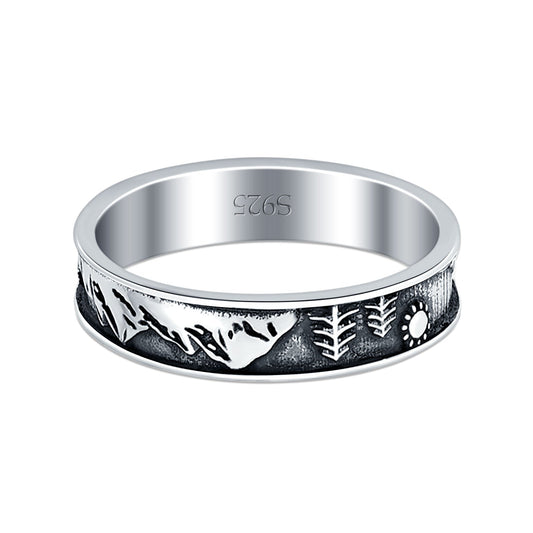 Mountains & Trees Oxidized Band Thumb Ring (5mm)
