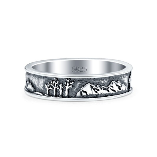 Mountains & Trees Oxidized Band Thumb Ring (5mm)