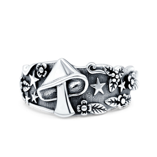 Mushroom Oxidized Band Thumb Ring (12mm)