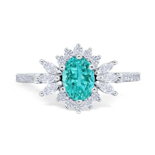 Vintage Oval Engagement Ring Simulated Paraiba Tourmaline