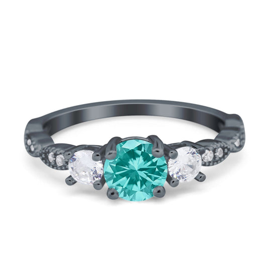 Art Deco Round Black Tone, Simulated Paraiba Tourmaline CZ Engagement Ring