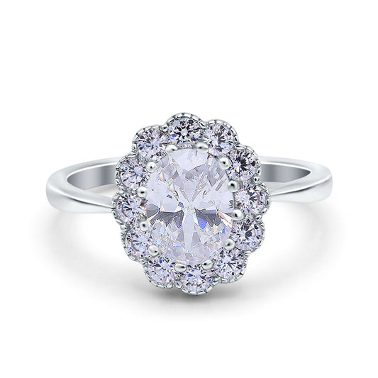 Vintage Floral Engagement Ring Oval Simulated Cubic Zirconia