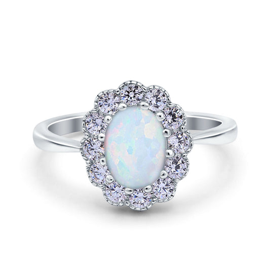 Vintage Floral Engagement Ring Oval Lab Created White Opal