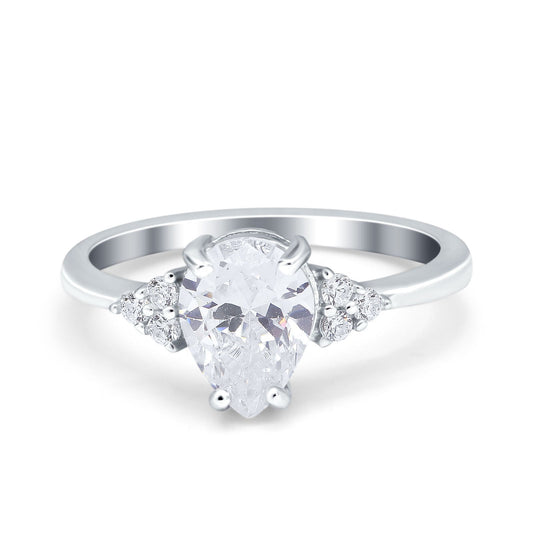 Teardrop Pear Art Deco Engagement Wedding Bridal Ring Round Simulated Cubic Zirconia