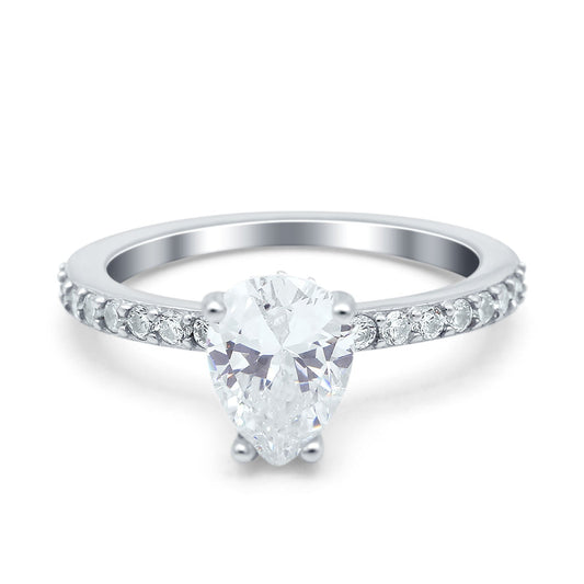Teardrop Pear Art Deco Round Simulated Cubic Zirconia Accent Wedding Engagement Ring