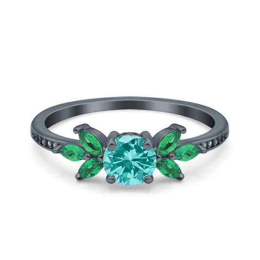 Marquise Green Emerald Black Tone Paraiba Tourmaline CZ Wedding Ring