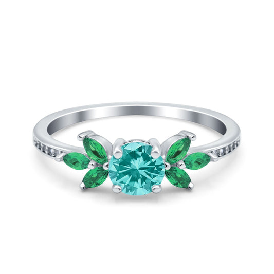 Marquise Green Emerald Paraiba Tourmaline CZ Wedding Ring