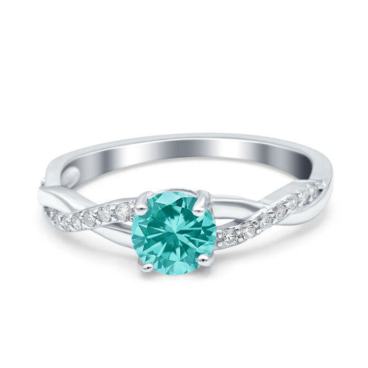 Art Deco Wedding Ring Round Simulated Paraiba Tourmaline CZ