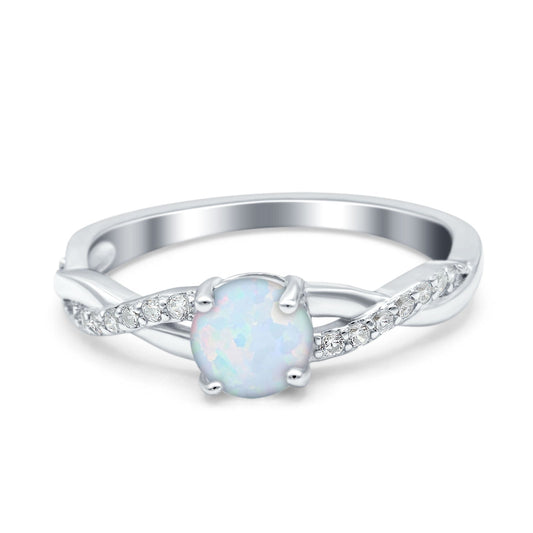 Art Deco Wedding Ring Round Lab Created White Opal