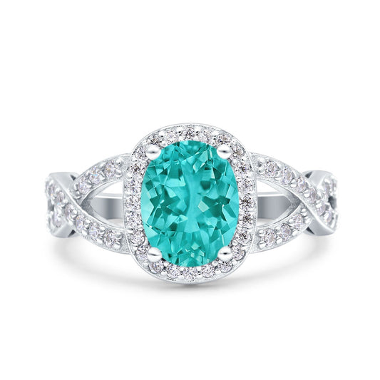 Infinity Twisted Shank Art Deco Oval Wedding Ring Simulated Paraiba Tourmaline CZ