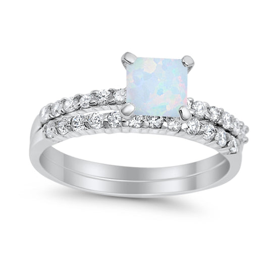Wedding Ring Bridal Princess Cut Lab Created White Opal