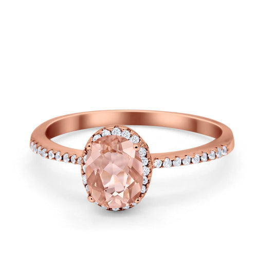 Halo Oval Rose Tone, Simulated Morganite CZ Accent Fashion Ring