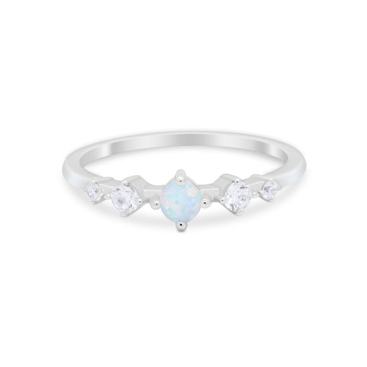 Petite Dainty Fashion Round Lab Created White Opal Ring