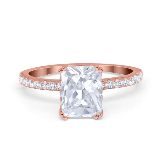 Art Deco Radiant Rose Tone Simulated CZ Engagement Ring