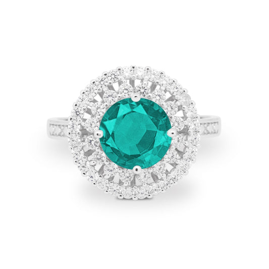 Cocktail Round Simulated Paraiba Tourmaline CZ Wedding Ring