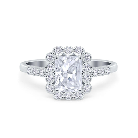 Halo Radiant Cut Wedding Ring Simulated Cubic Zirconia