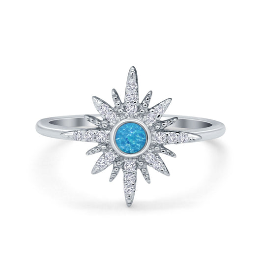 Cluster Starburst Opal Round Lab Created Blue Opal Ring