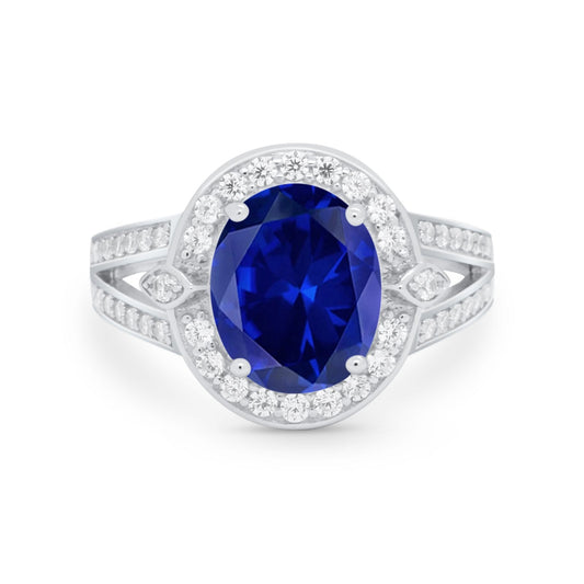 Art Deco Split Shank Engagement Bridal Ring Simulated Blue Sapphire CZ