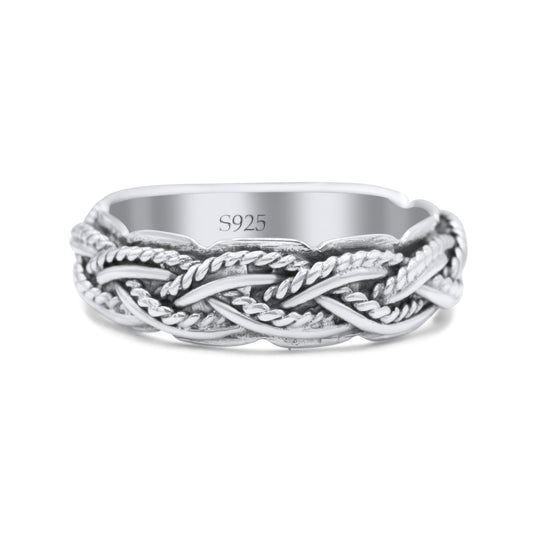 Multi Braided Twisted Rope Woven Knot Oxidized Band Thumb Ring 6mm