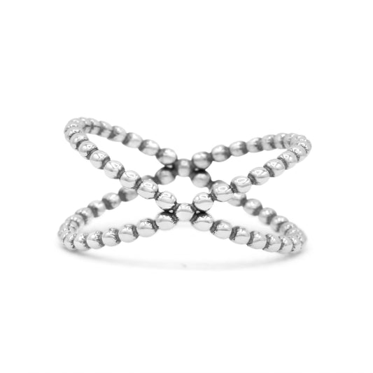 Beaded Criss-Cross X Style Oxidized Band Thumb Ring 12mm