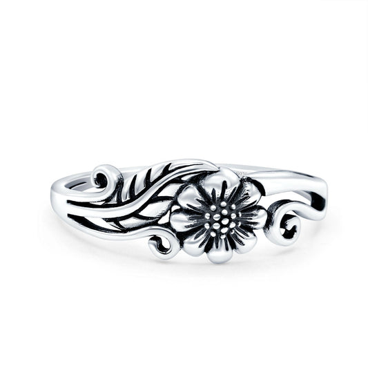 Flower Oxidized Band Thumb Ring (7mm)