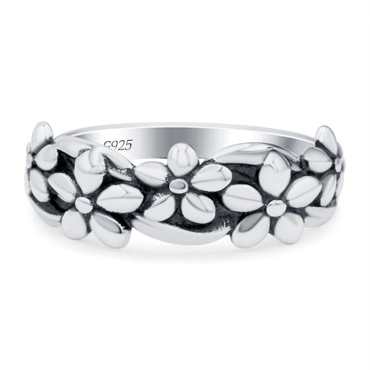 Daisies Oxidized Band Thumb Ring (7mm)
