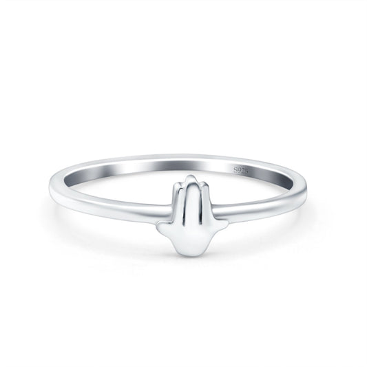 Hamsa Rhodium Plated Band Thumb Ring (6mm)
