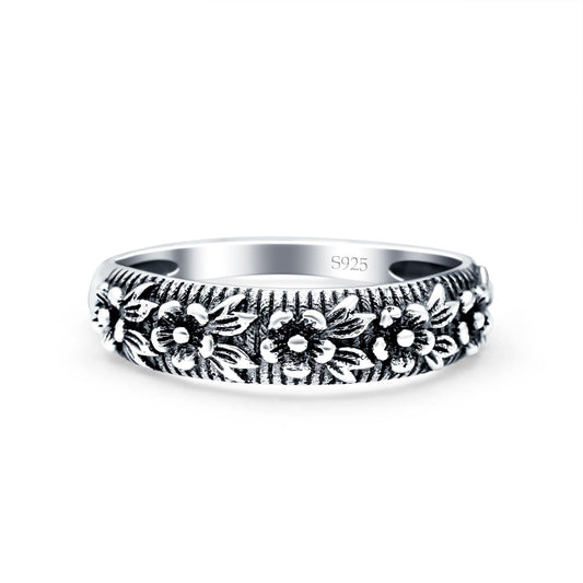 Flowers Oxidized Band Thumb Ring (5mm)