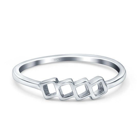 Four Square Eye Style Band Silver Ring (4mm)