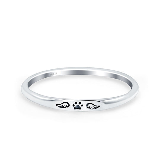 Paw Print & Wings Oxidized Band Thumb Ring (2.2mm)