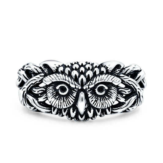 Owl Oxidized Band Thumb Ring (10.5mm)