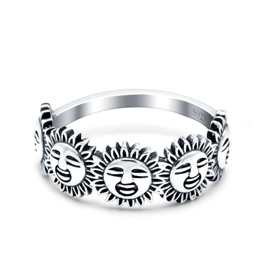 Sun Smiley Face Happy Sunflower Oxidized Band Thumb Ring (7mm)