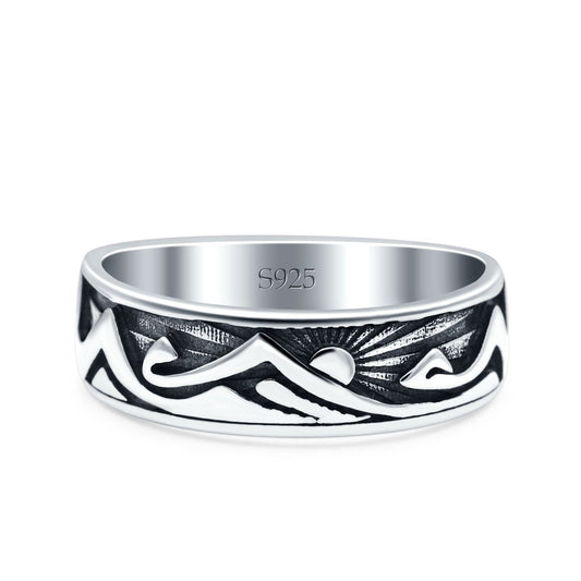 Mountains & Sun Oxidized Band Thumb Ring (6mm)