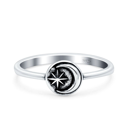 Moon & Star Oxidized Band Thumb Ring (6mm)