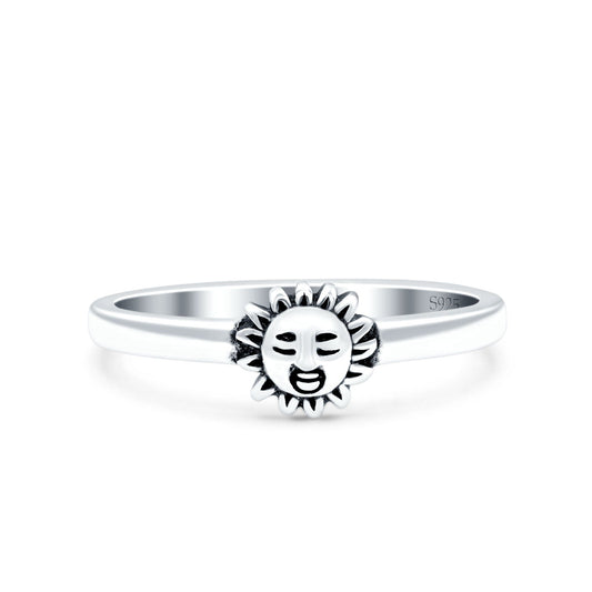 Sun Smiley Face Ring Oxidized Band Thumb Ring (6mm)